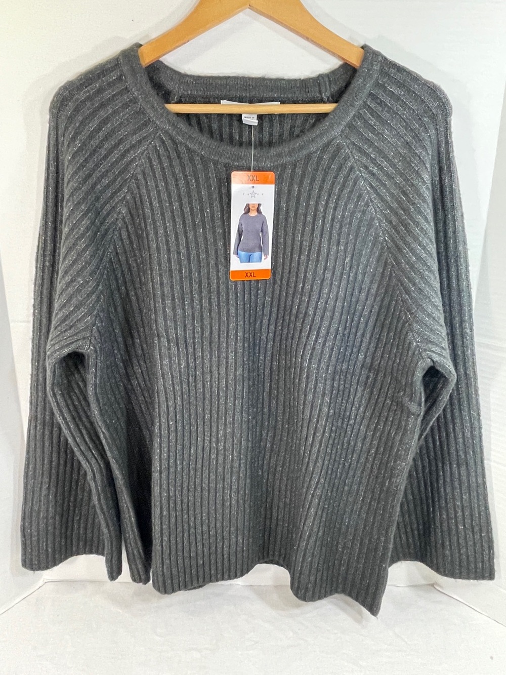 NWT Fever Women’s Heather Gray Pullover Sweater XXL Autumn Academia P2P22 L26